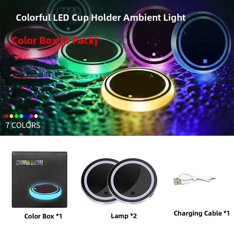 Rechargeable RGB LED Car Cup Holder Light with Vibration Sensor Waterproof for acrylic Design Compatible with Most Cars