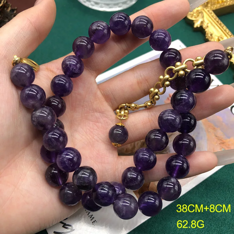 Jewelry Set for Women Lucky Natural Amethyst Stone Ball Beaded Necklace Bracelet Elastic Healthy Daily Lady's Statement