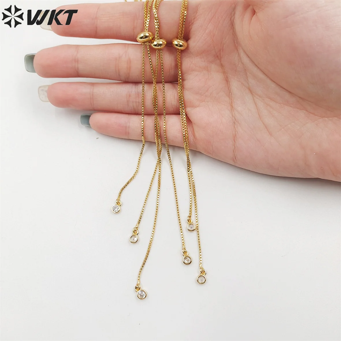 WT-JFN06 Fashion 18k Real Gold Plated Univeral Chain For Pendant Lady Adjustable Position Yellow Brass in 32 Inch Long