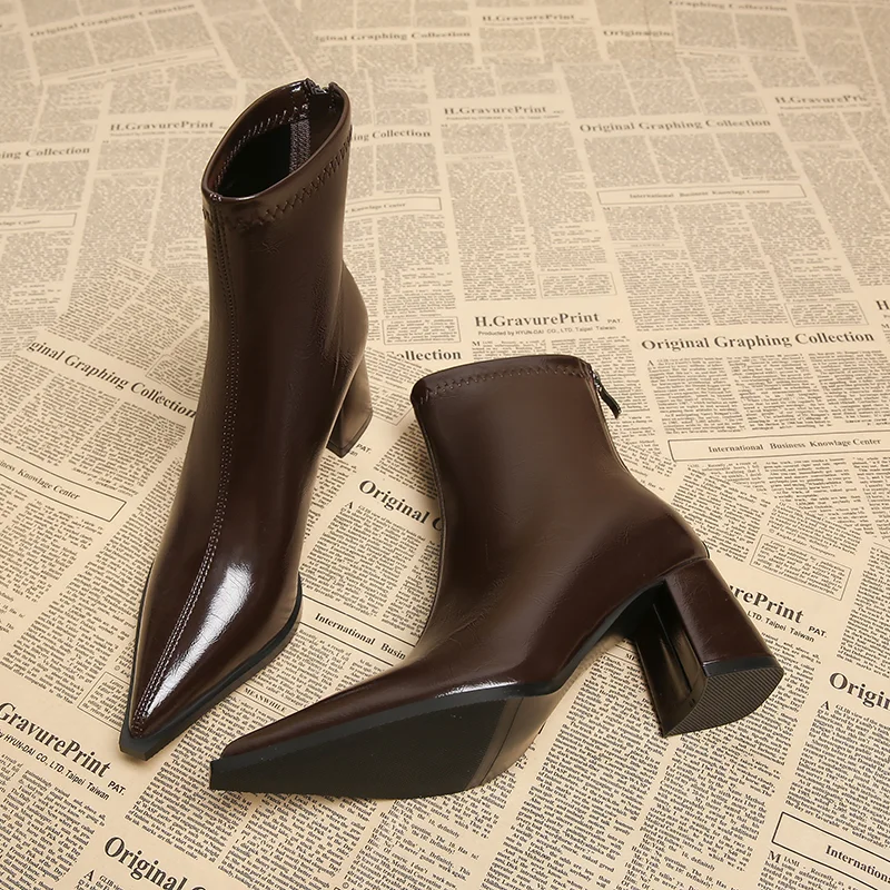 

High Heels Women's Ankle Boots Elegant Pointed Toe Heels Shoes 2025 Pumps Winter Boots New Trend Fashion Chelsea Mujer Botas