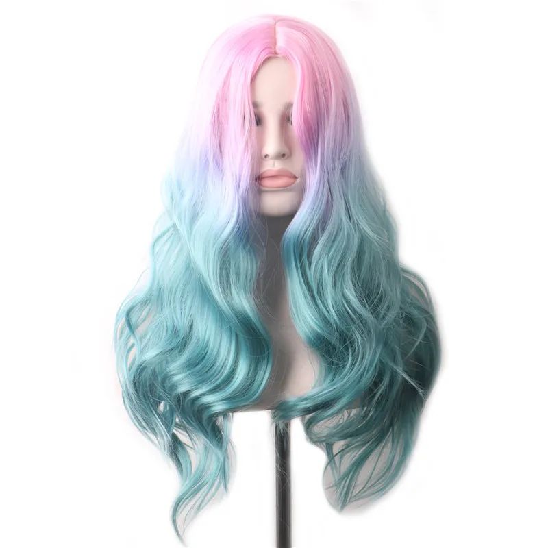 

Rose mesh pink gradient wig full set, medium length curly hair, high-temperature silk wig for women with large waves