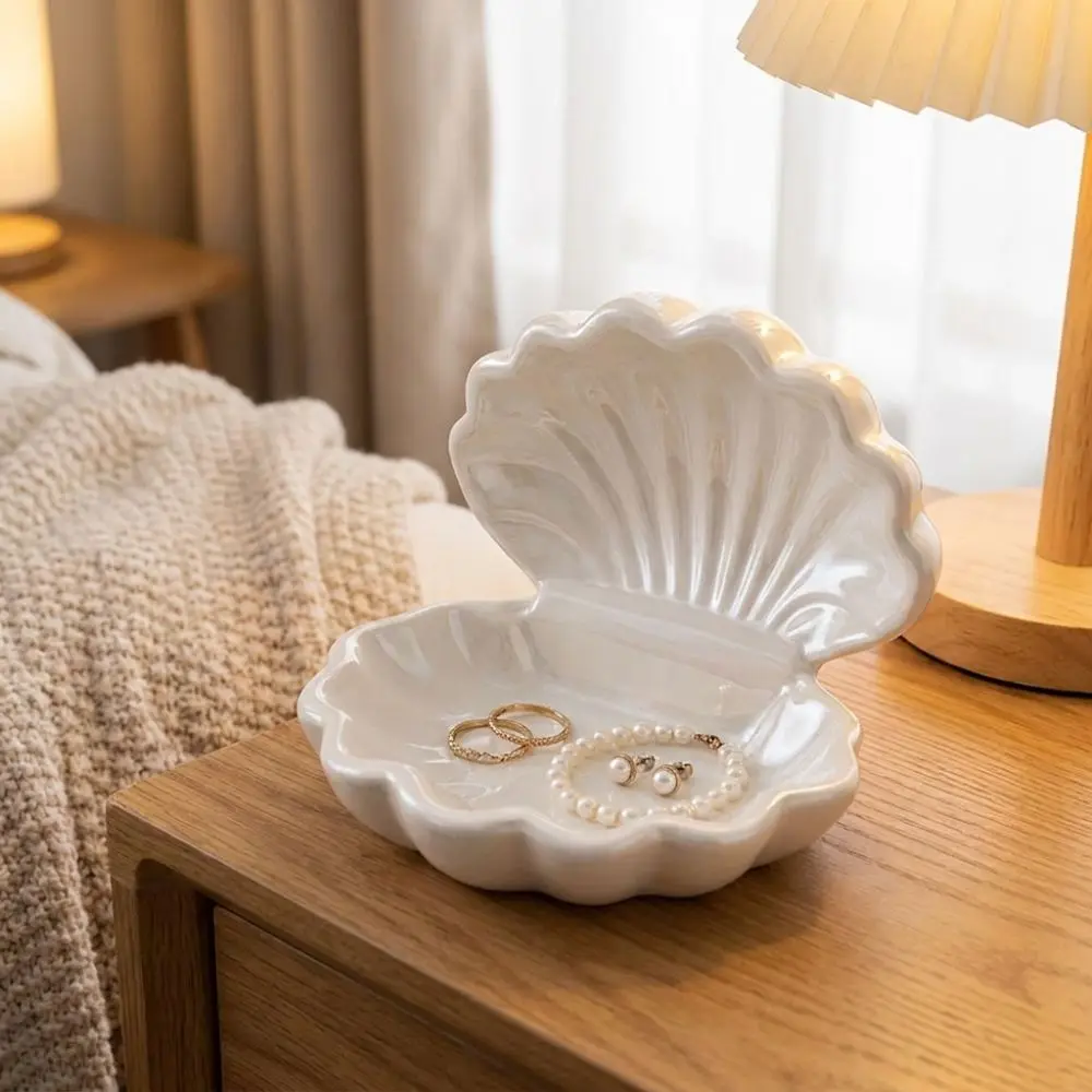 3D Printed Shell Shape Storage Box Decorative Multi-function Shell Trinket Box Plastic Jewelry Storage Tray Bedroom