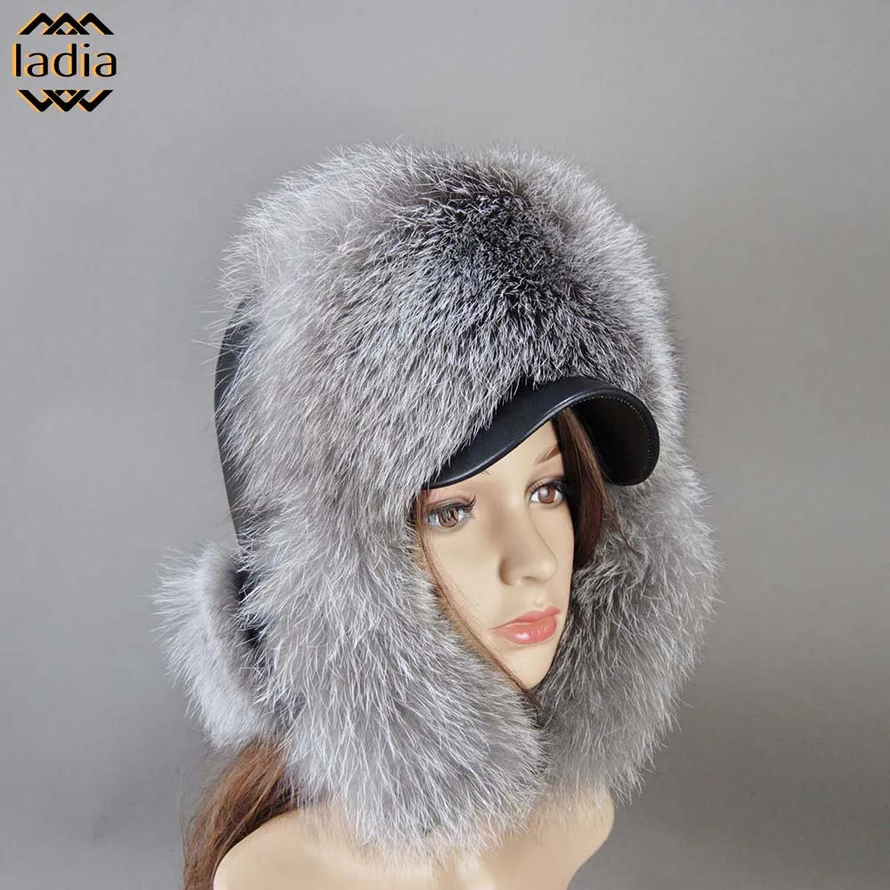 Winter Brand Real Sheepskin Leather Cap Unisex Winter Russian Real Fox Fur Hat Warm Soft Quality Real Raccoon Fur Bombers Hats