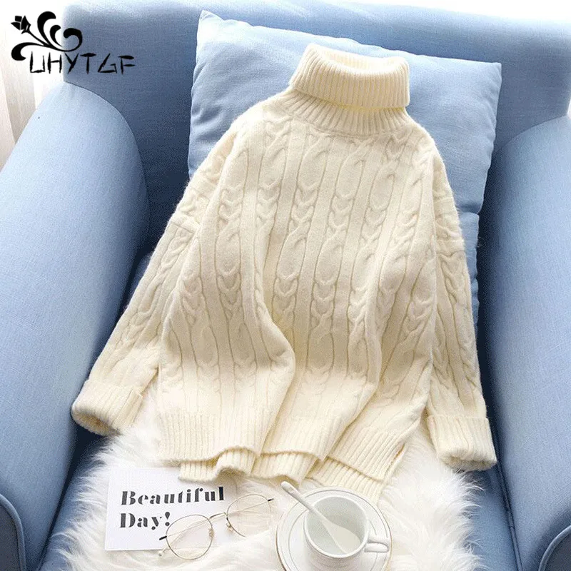 

Autumn Winter Turtleneck Sweater Women Twist Pullover Kint Sweater Women's Clothing Solid Color Simple Thick Oversized Sweater