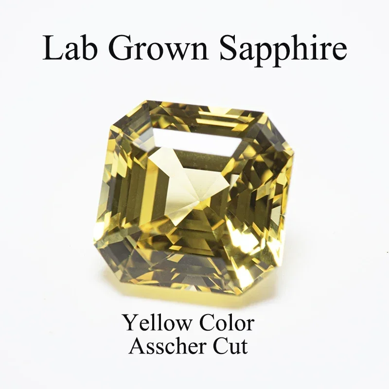 Lab Grown Sapphire  Asscher Cut yellow Color VVS1 Charms DIY for Jewelry Making Materials Selectable AGL Certificate