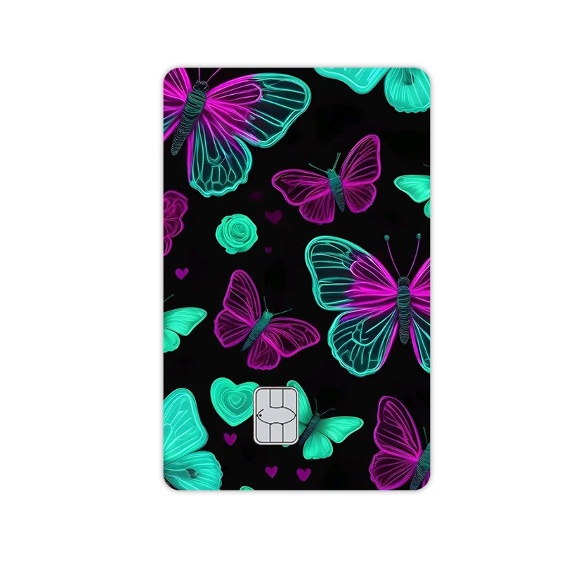 Neon Cherry Skeleton Bat Lip Print Galaxy Moon Black Catn DIY Credit Card Skin Stickers for Debit Bank Bus Card Decal Cover Gift