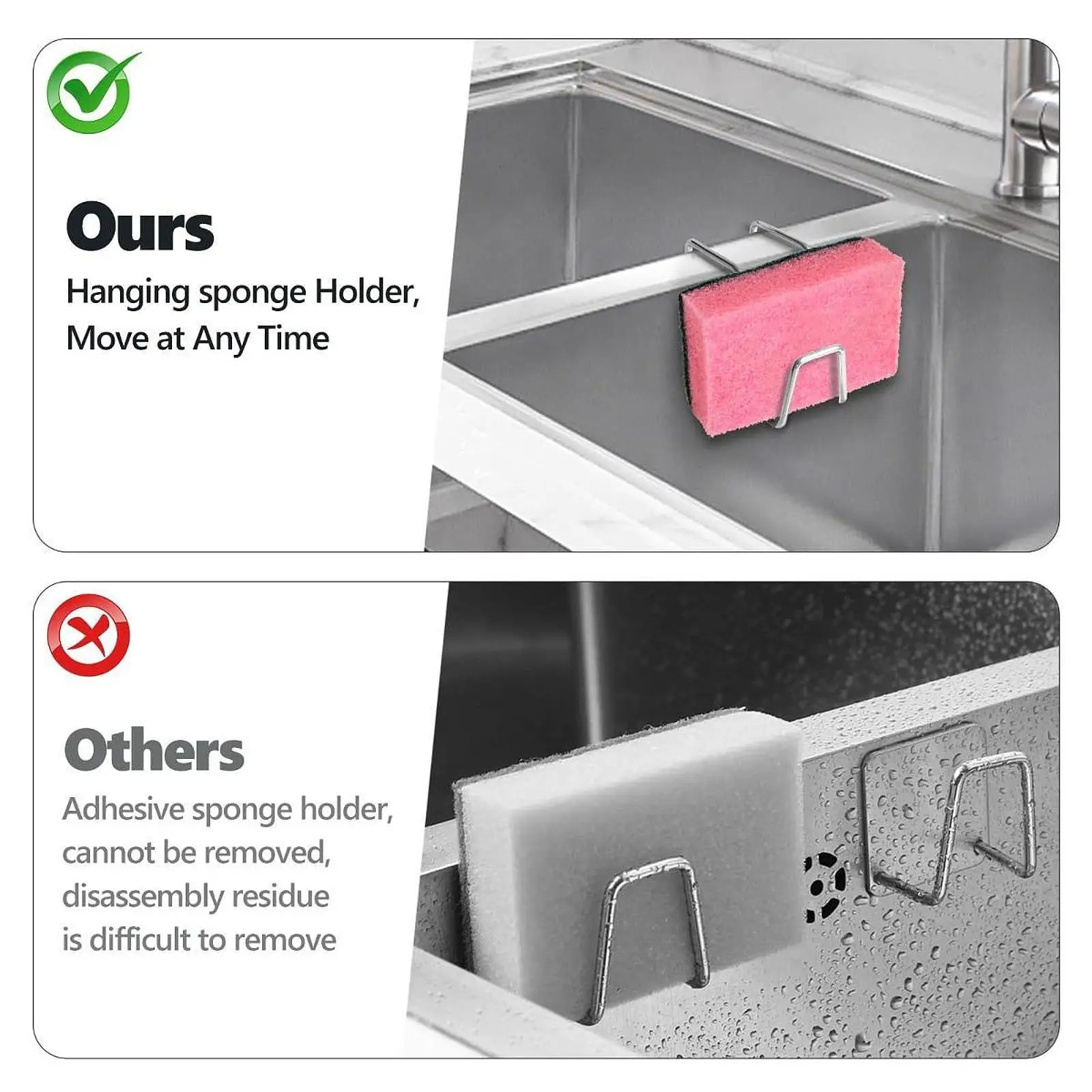 2 Pieces Sponge Holders for Kitchen Sink Dishwashing Sponge Movable Hanging