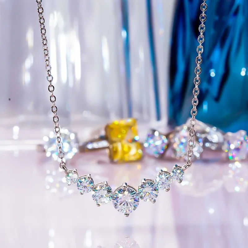 أحجار كريمة ساتشي-قلادات دلاية ماسية للنساء ، مجوهرات حفلات زفاف متلألئة ، قلادة فضة GRA S925 ، D VVS1 ، 1.7 قيراط