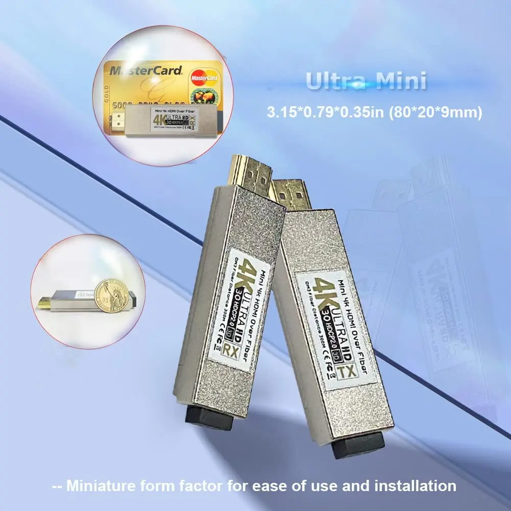 Mini 4K HDMI Fiber Converter, 4K@30Hz Video Optical Transceiver OM3 300m HDMI Extender Support HDMI 1.4a & HCCP1.2