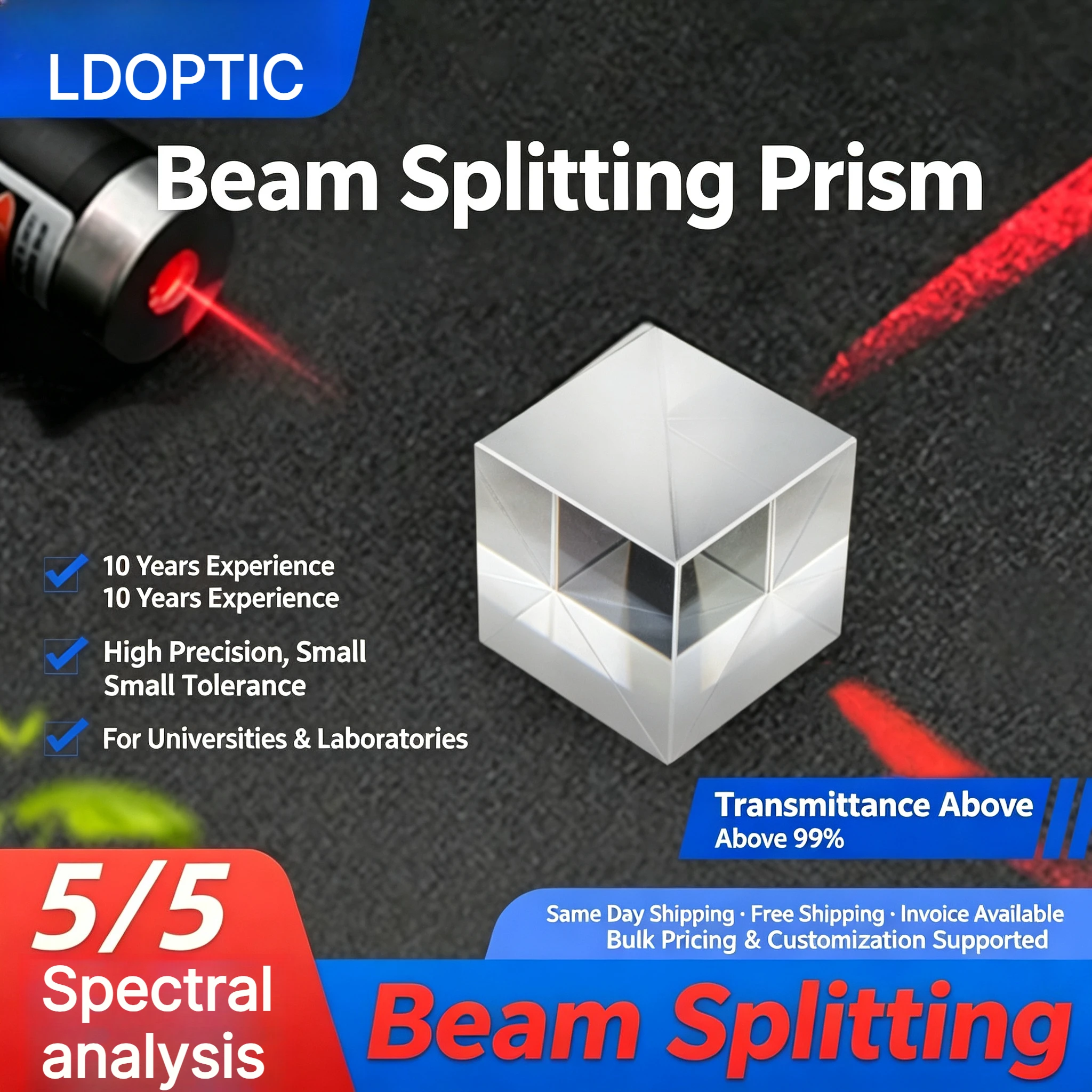5-50mm Beam Splitter Prism 1:1 Semi-transparent Semi-reflective Optical Prism for Experimental Teaching Instrument