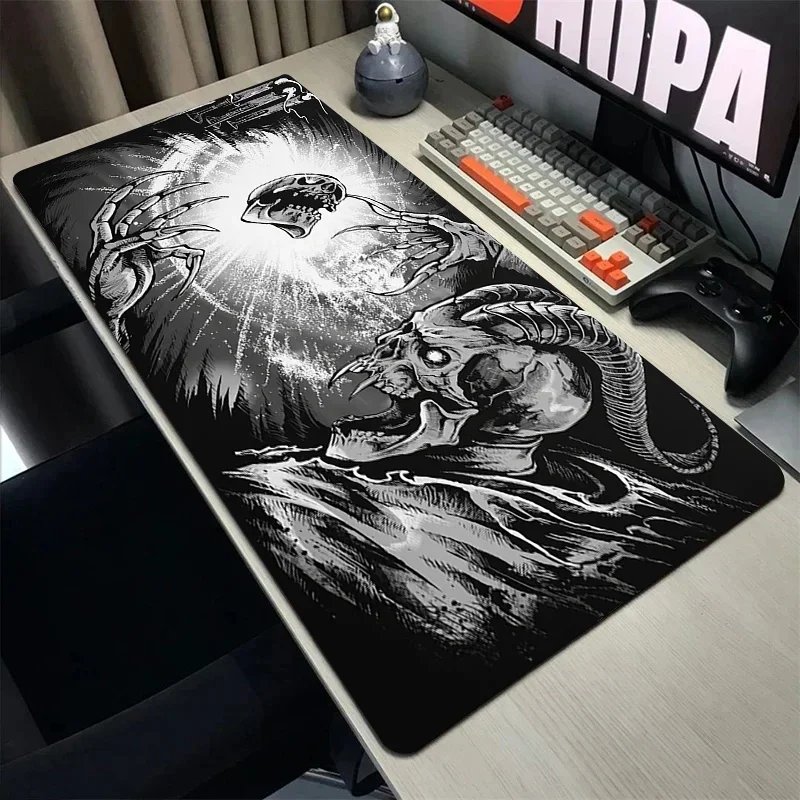 

Black and white color Gothic Mountain Horror Skull Dark Art large mouse pad non-slip waterproof lockedge tabletop game desk mat