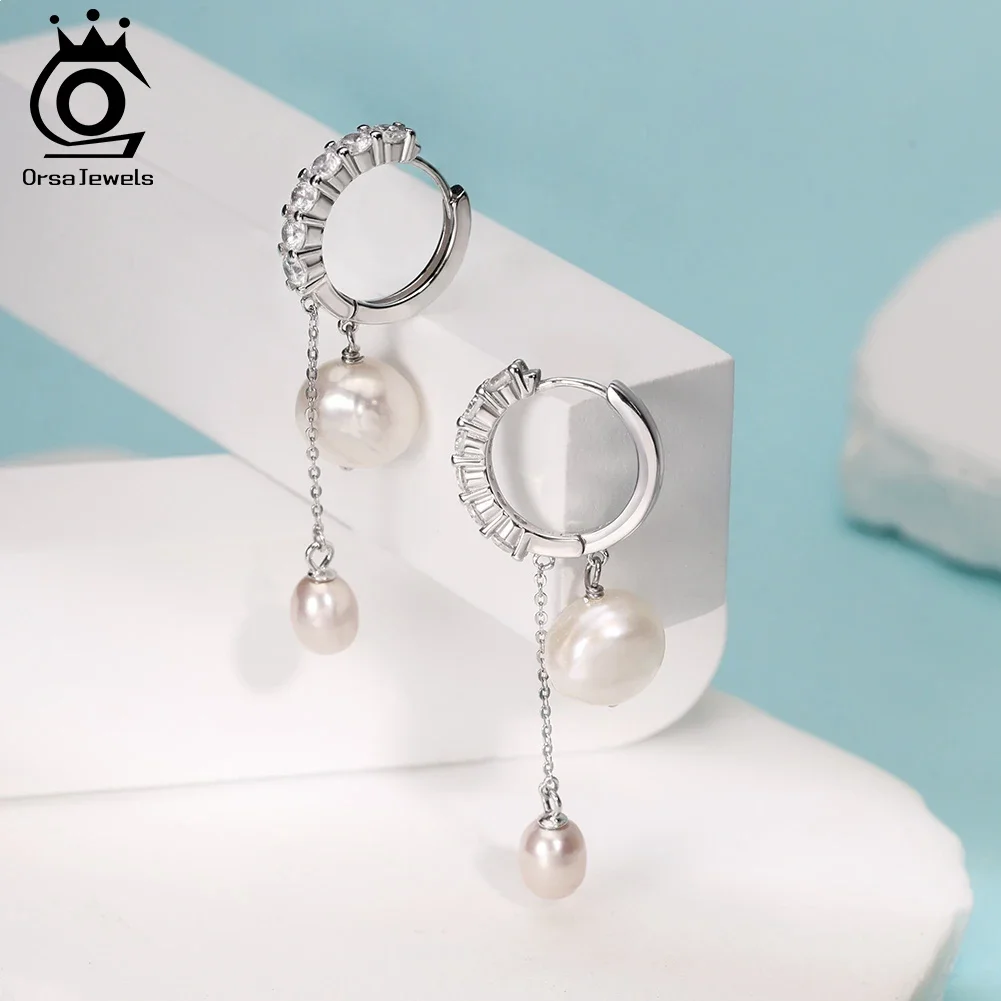 

ORSA JEWELS 14K Gold 925 Sterling Silver Dangle Pearl Earrings with Handpicked Natural Baroque Pearl for Women Jewelry GPE126