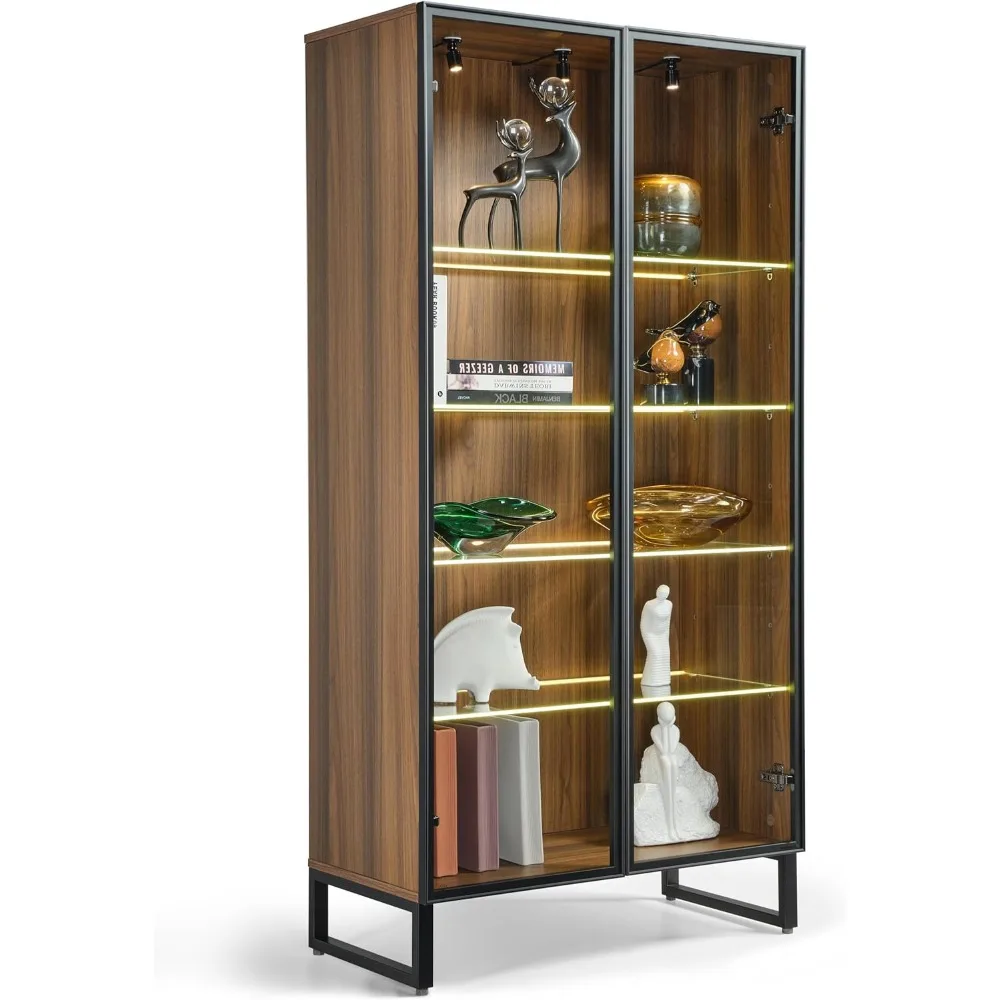 

Curio Cabinet with LED Lights, 4-Tier Adjustable Shelves Display Storage Cabinet Tempered Glass Door Tall Showc