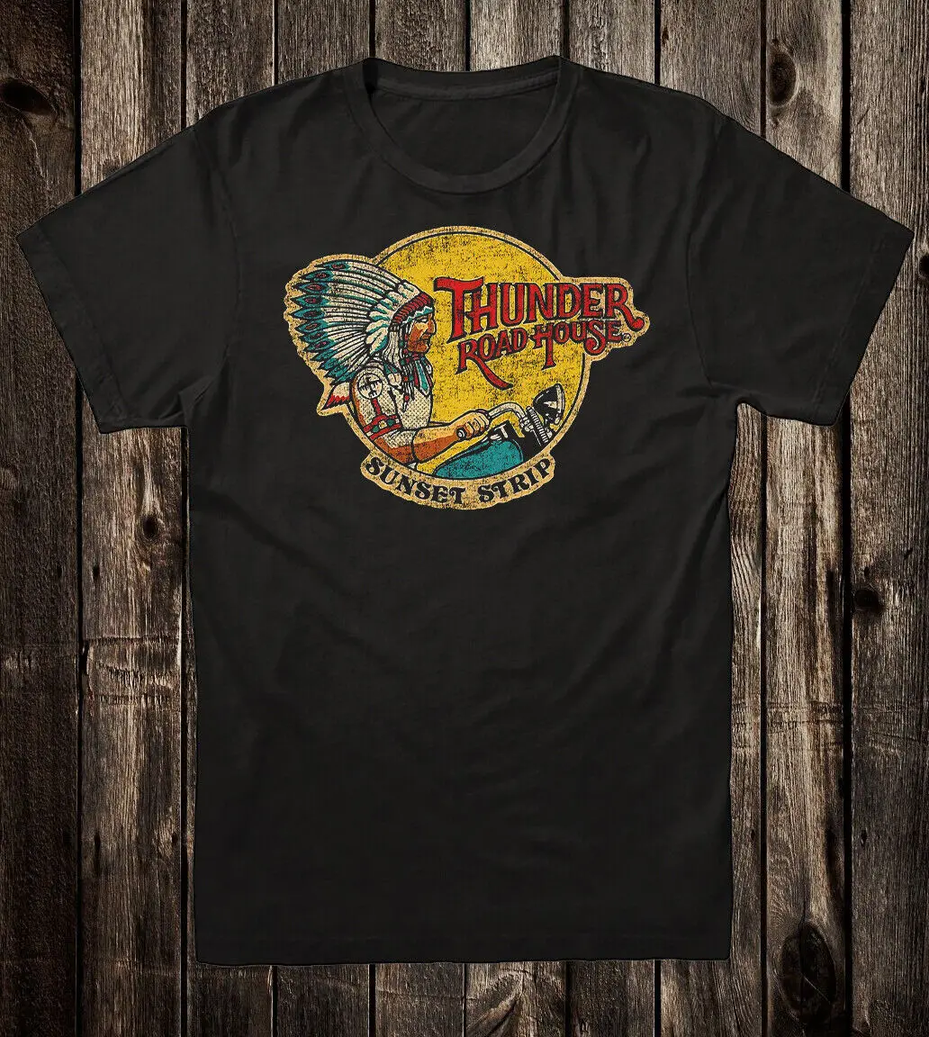 Retro Travel Tee T Shirt Vtg Art Thunder Roadhouse Bar Sunset Strip Easy Rider