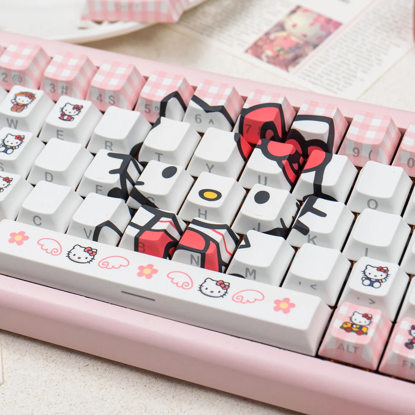 Klawisze PBT z motywem kreskówkowym, anime, uroczej Hello Kitty i wiśni, profil Cherry, do przełączników Cherry MX, do mechanicznych klawiatur gamingowych 61/68/87/104/108 — zdjęcie produktu 6
