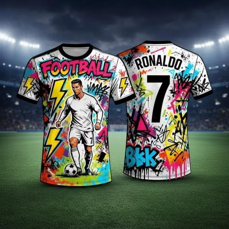 2026 AI Jersey # 7 Cristiano Ronaldo Printed T-shirt Outdoor Fitness Training Sportswear Summer Men Children T-shirt Large Size
