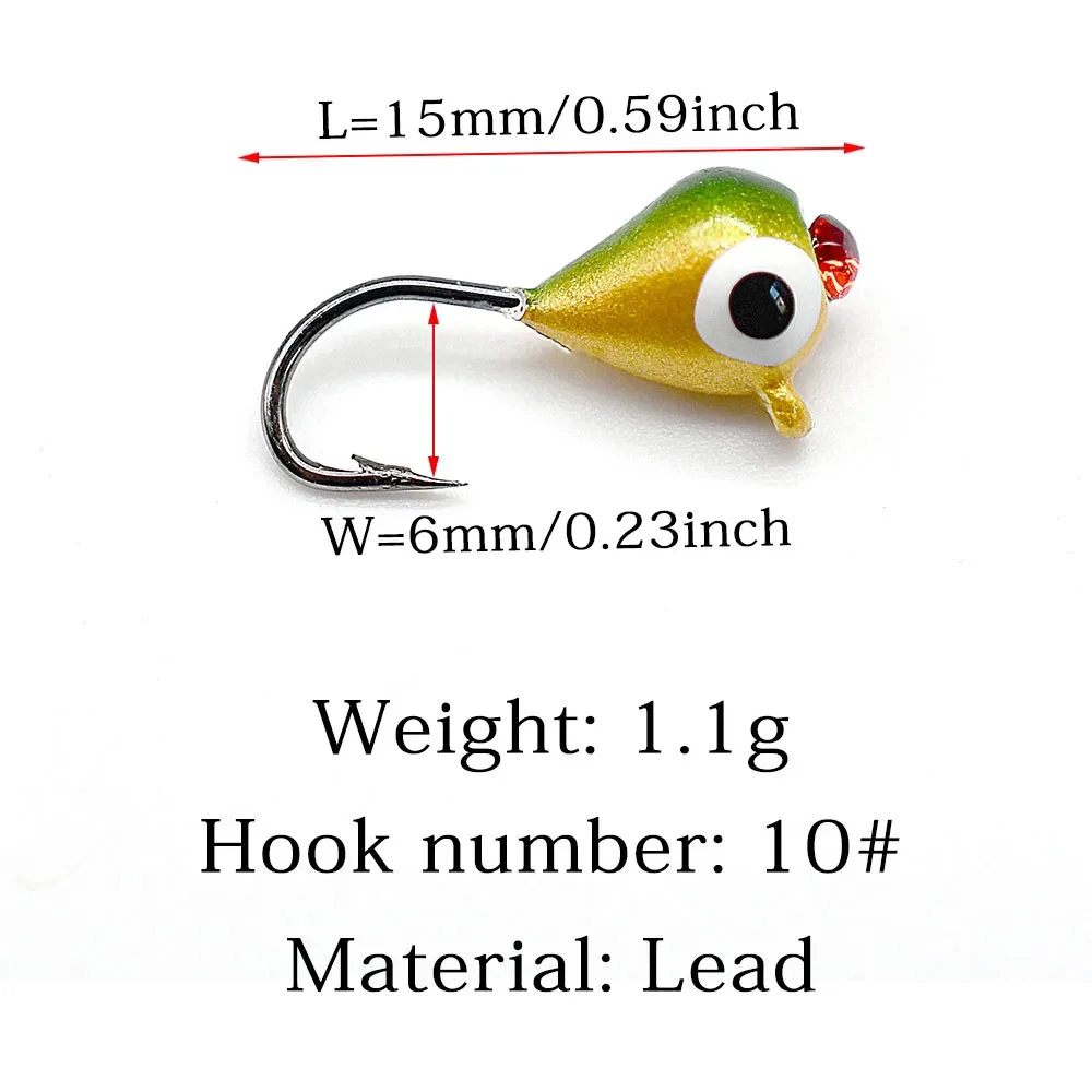6Pcs 15mm/1.1g Winter Ice Fishing Lure  Artificial Bait Jig Head Small Ice Fishing Hook For Lure Worm