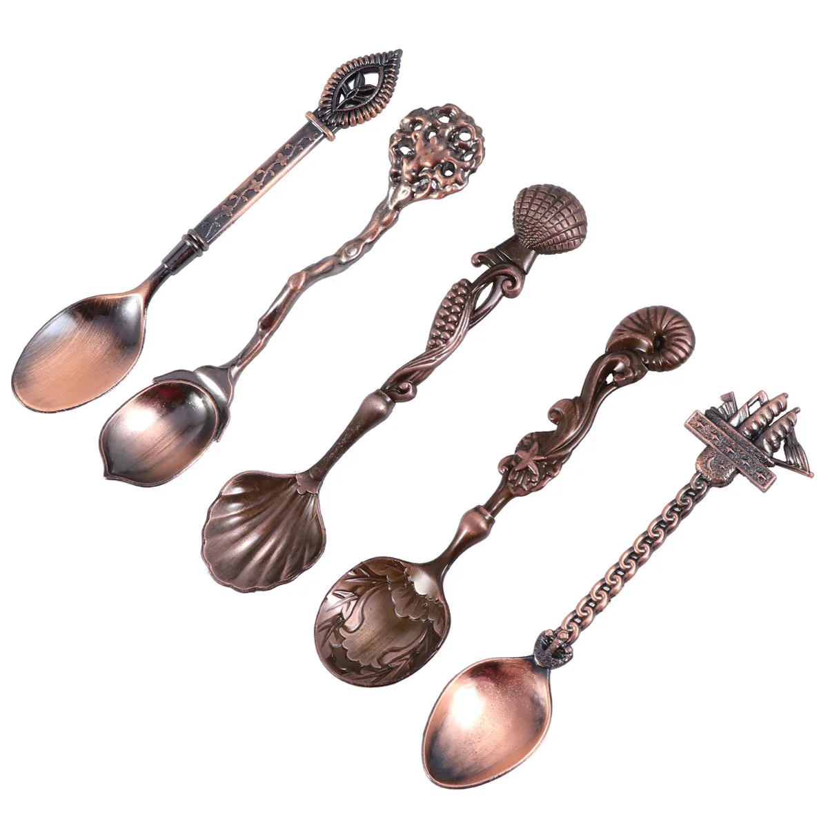 

5Pcs Coffee Spoon Court Style Retro Carved Alloy Long Handle Stirring Mixing Spoon for Coffee Bar Milk Tea Shop