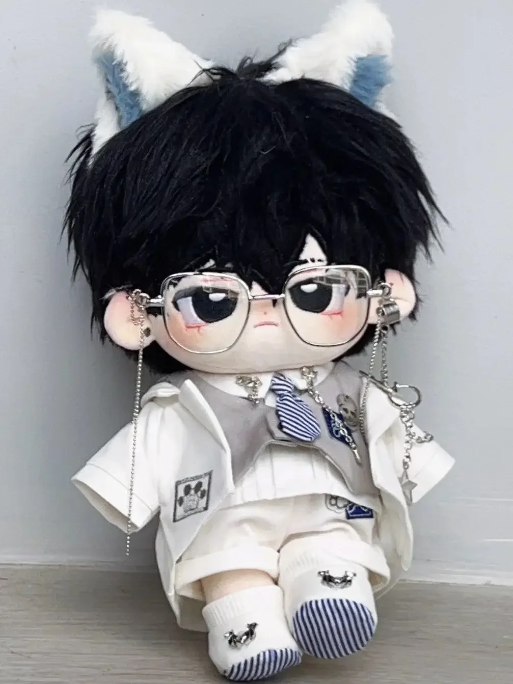 

20cm Cotton Doll Replacement Outfit Set Handsome Baby Clothes White Suit Uniform School Scene Cosplay Suits for Plush Dolls Body