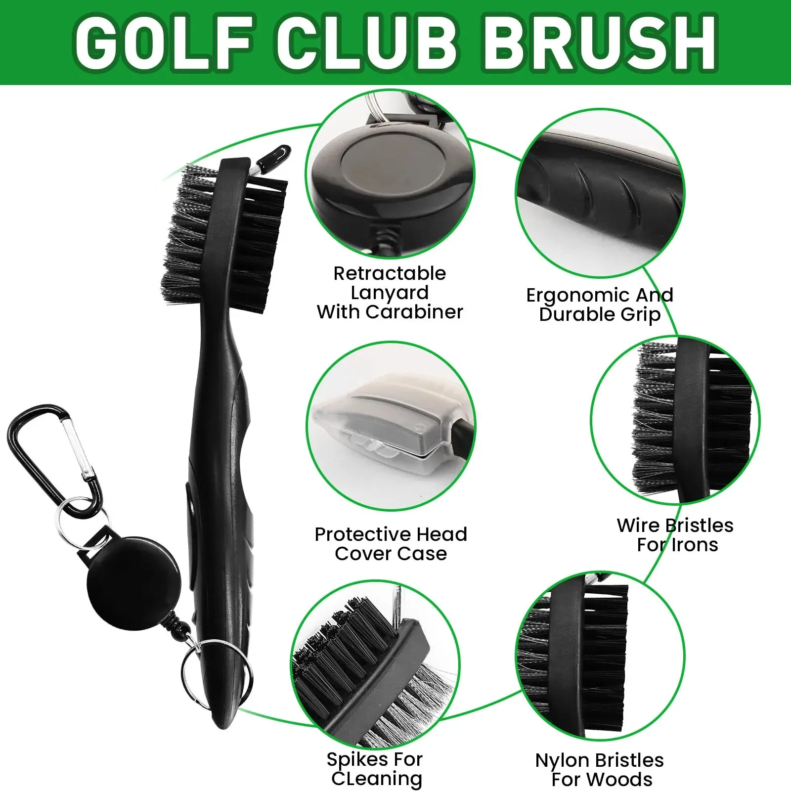 Golf Club Brush and Towel Cleaner Kit,Dual Sided Groove Cleaning Brush with Spike for Putter Wedge Ball Groove