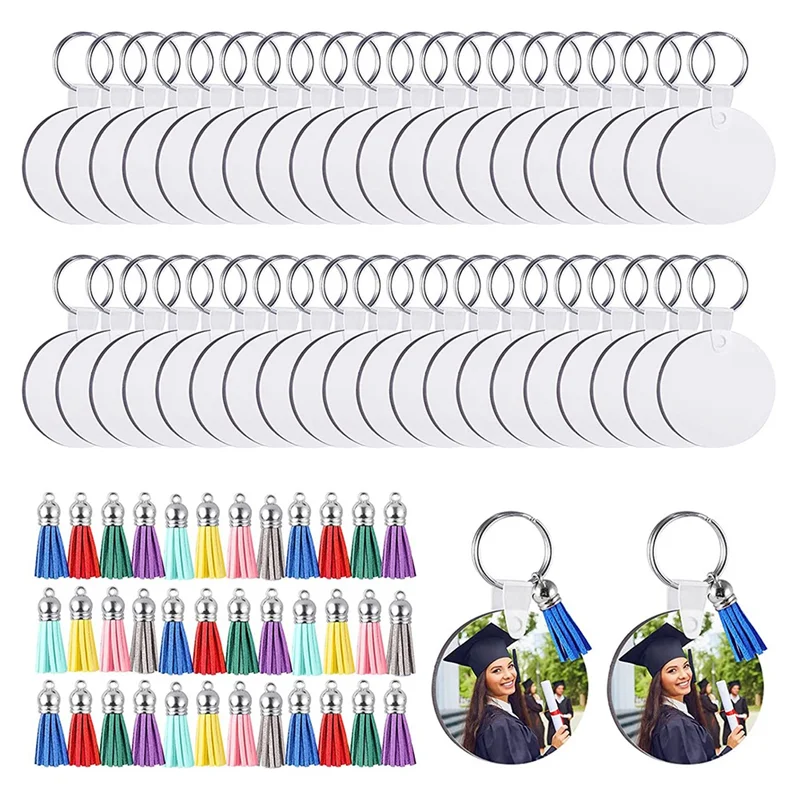 100Pcs MDF Sublimation Blanks Keychain Bulk, Sublimation Keychain Blanks with Key Ring Double-Sided for DIY Craft Making