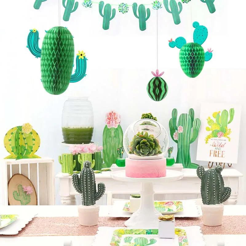 

Hawaii Party Decoration 3D Cactus Honeycomb Pendant Tropical Plants Hanging Ornament Happy Summer Hawaiian Birthday Party Decors