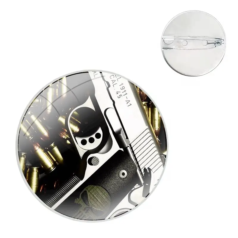 Pins Badge Metal Brooches For Clothes Backpack Decoration gift Golden Gun AK47 Bullet Handgun