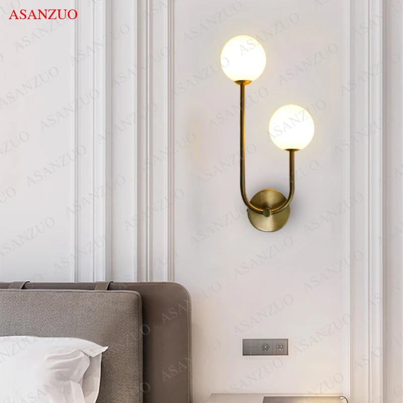 Brass Glass Ball Wall Lamps Nordic Interior Wall sconce bedroom living dining Aisle Corridor Stair Decor Lighting Fixtures