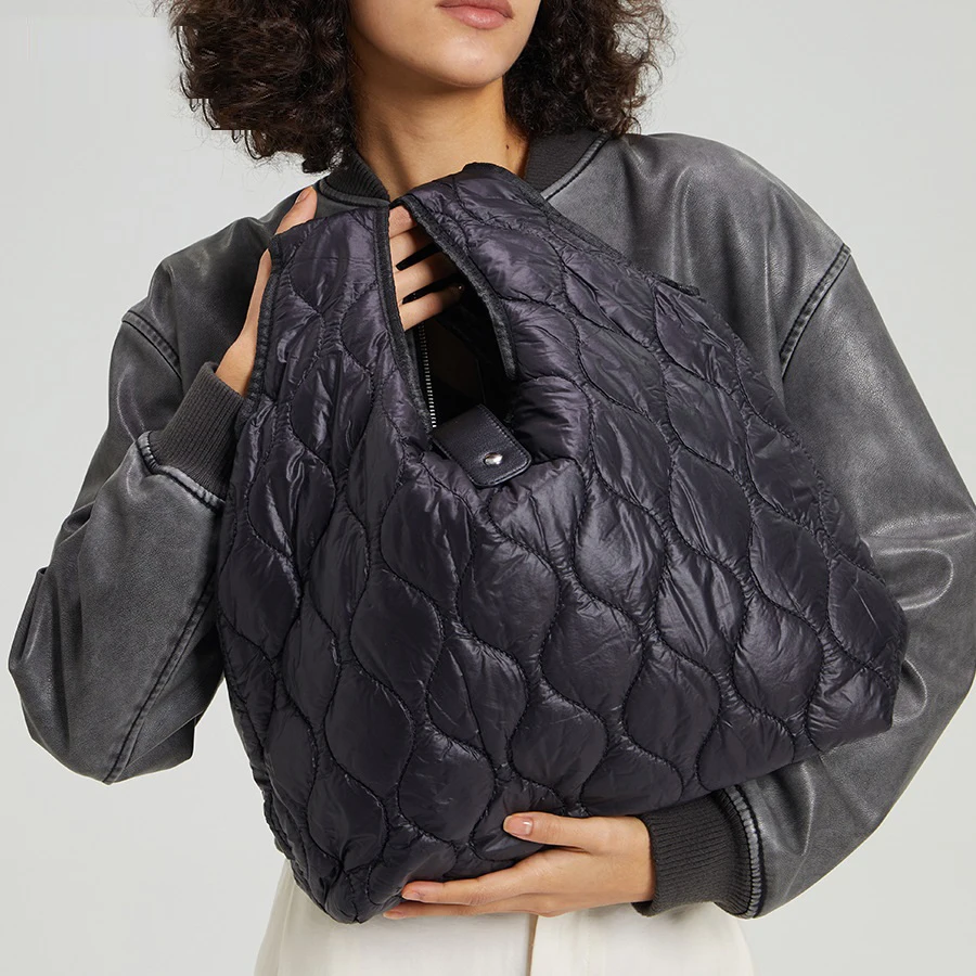 

Повседневные стеганые женские сумки на плечо с подкладкой, нейлоновая сумка большой емкости для подмышек, мягкие сумки-пуховики, большие кошельки для покупок