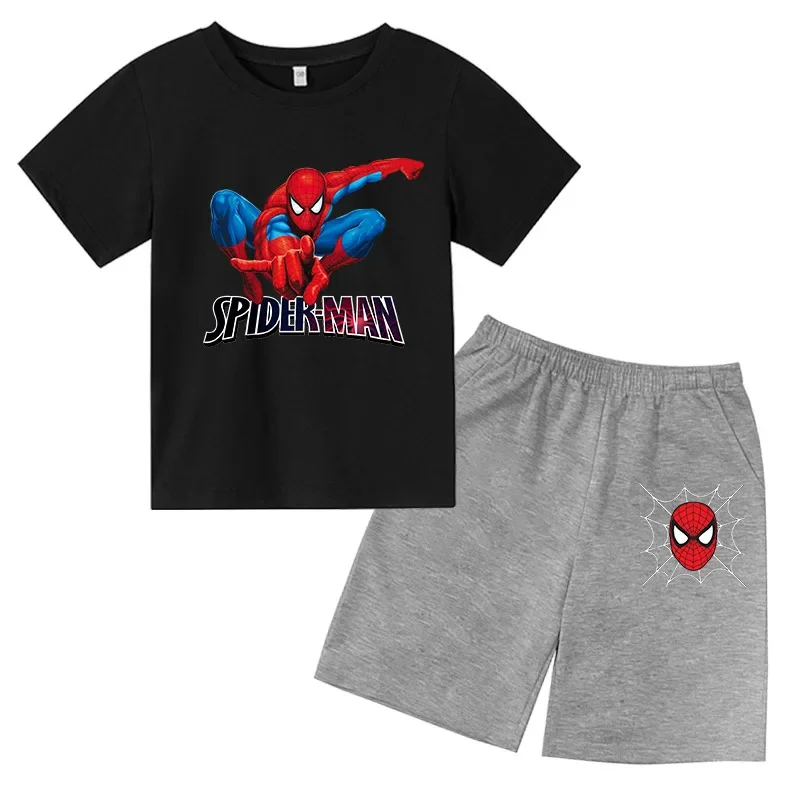 Summer Spider-Man kids T-shirt Set Boys' Clothing  Leisure Cotton PikachuShort Sleeve Preschool 3-12 Girls' Cartoon Animal Print