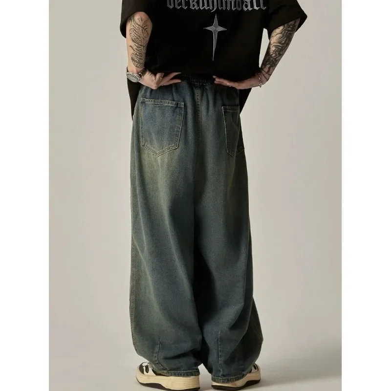 High Street Retro Washed Old Plus Size Wide-leg Jeans Harajuku Streetwear Loose Straight Casual Trend Long Pants Men's Clothing