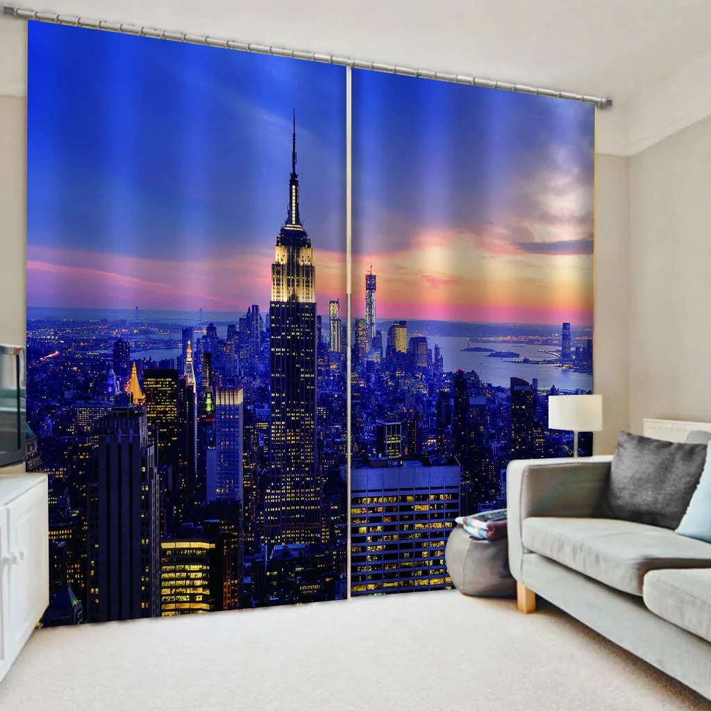 City Night Scene Modern Urban Architecture Window Curtains Blinds For Living Room Bedroom Bathroom Kicthen Door Home Decor2Pcs