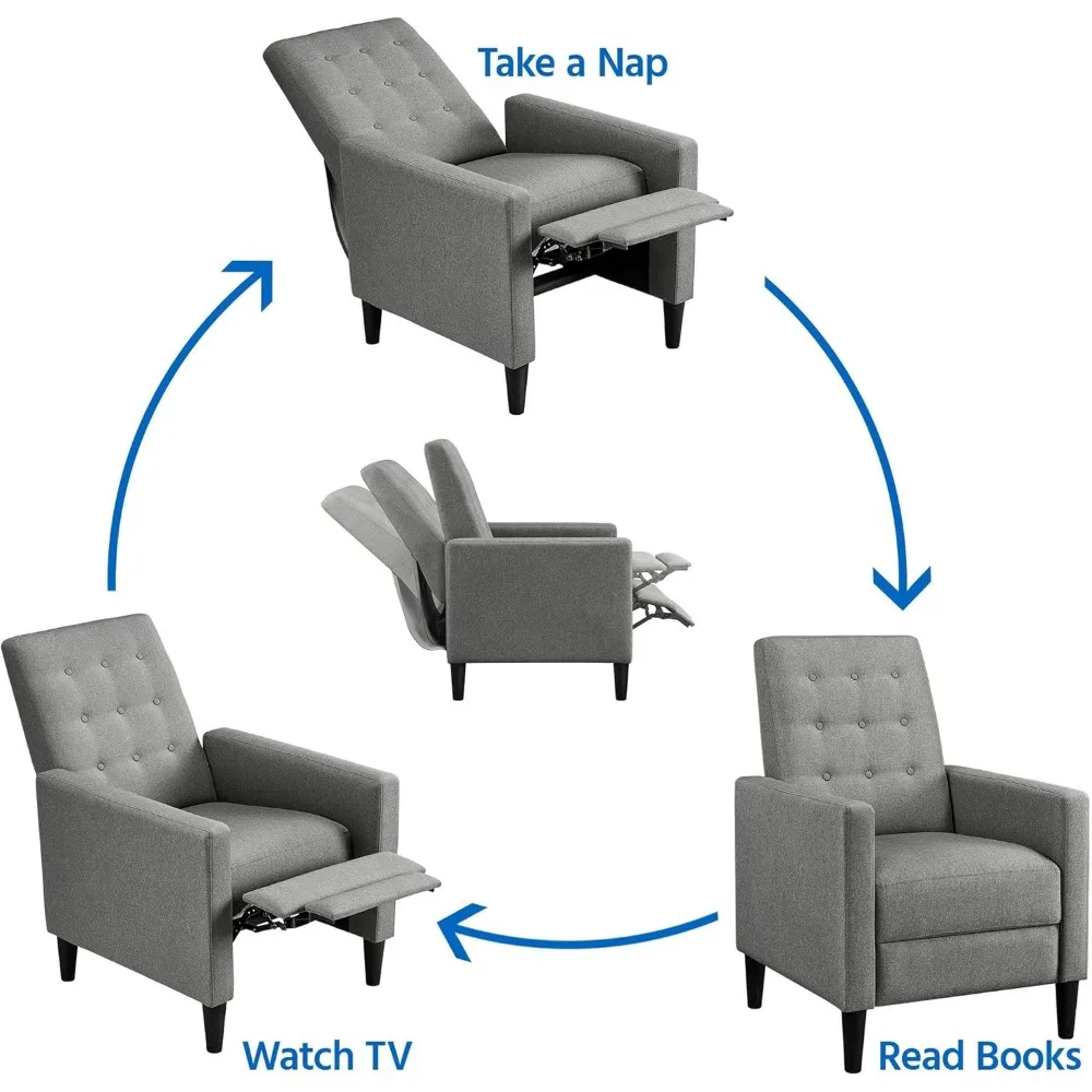 เก้าอี้ผู้เอนกายผ้า MID-Century Modern Recliner โซฟาผู้เอนกายเดี่ยวปรับได้พร้อมเบาะรองนั่งหนา Tufted Uph