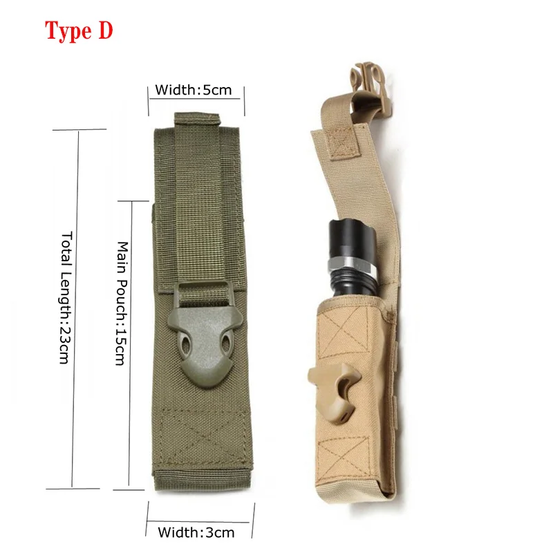 Tactical Molle Flashlight Holster Pouch Protable LED Torch Cover Case EDC Tool Holder Pocket For Outdoor Hunting Camping