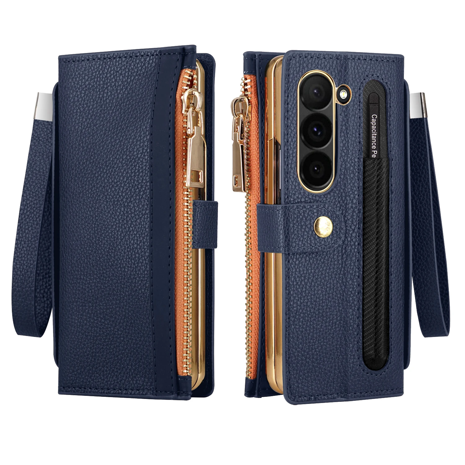 Leather Wallet Case For Samsung Galaxy Z Fold 4 3 5 6 ZFold4 ZFold3 ZFold5 With Pen Holder Card Slot Zipper Flip Cover