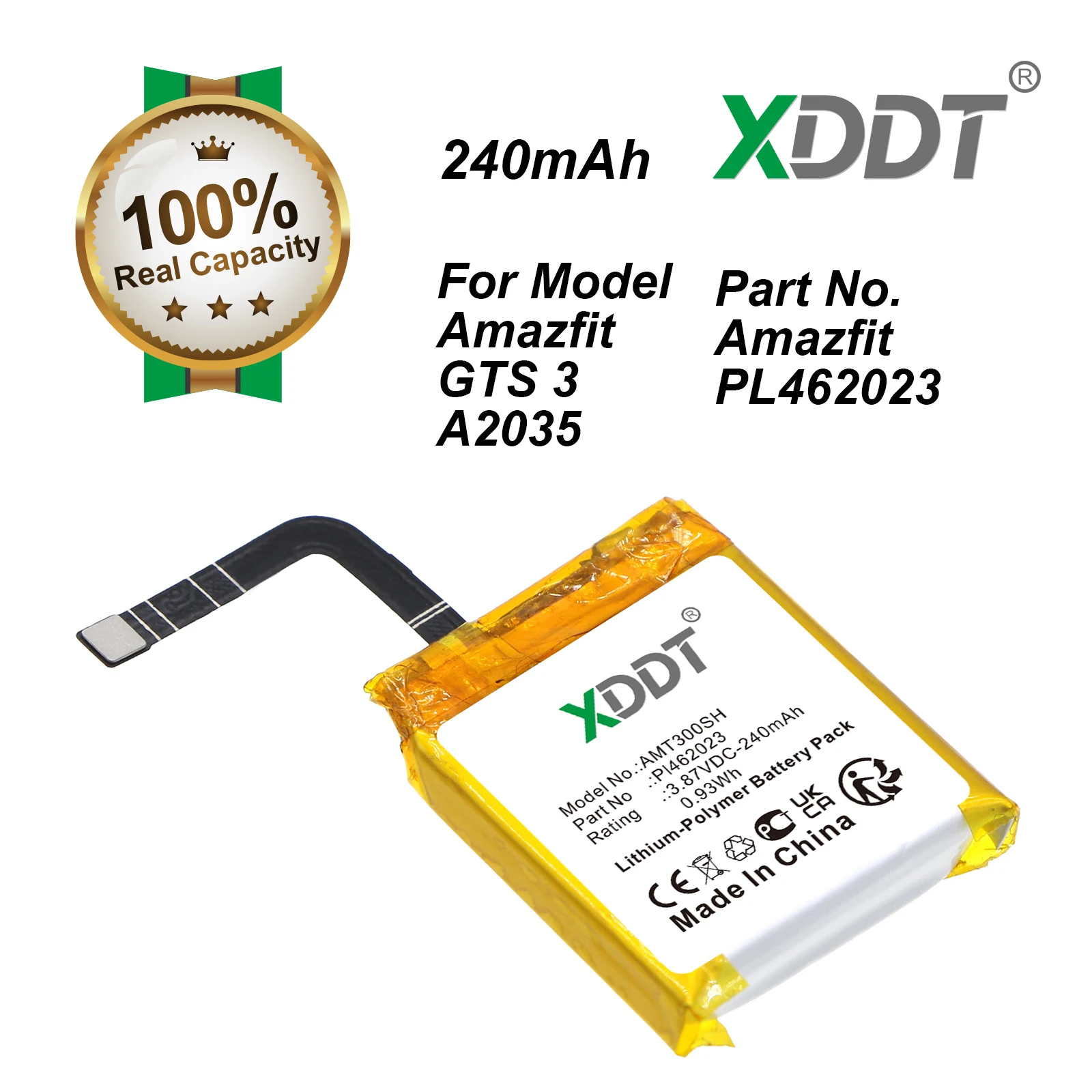 XDDT 240mAh PL462023 Polymer Li-Ion Battery Cell For Amazfit Gts 3 A2035 Smart Sports Watch + Free Tools
