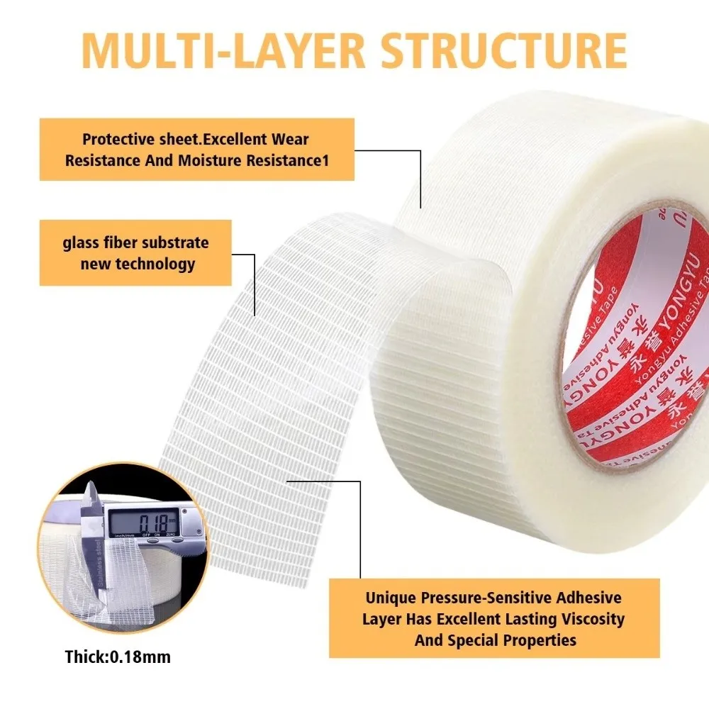 10mm-100mm Width Fiberglass Tape 25M Length High Temperature Resistance Single-Sided Tape Transparent High Viscosity