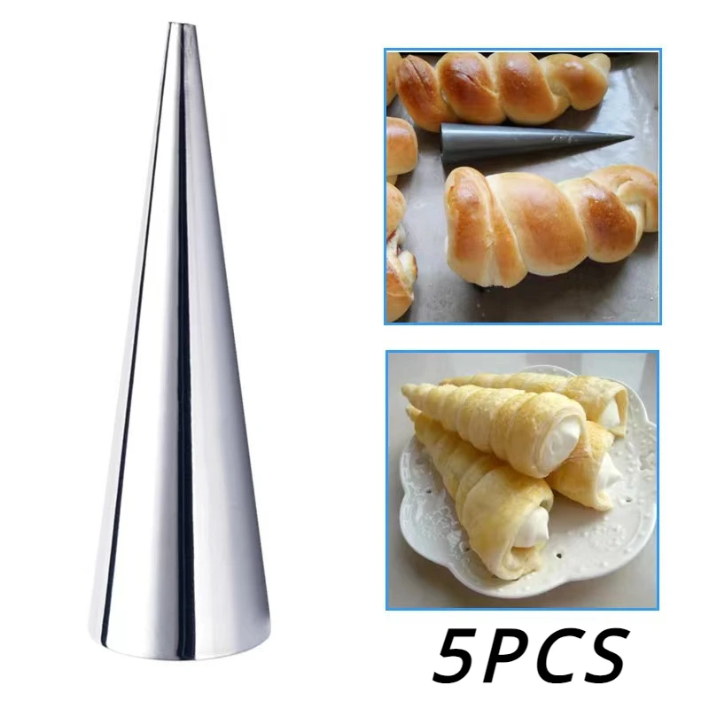 5pcs Conical Tube Cone Roll Moulds Spiral Croissants Molds Cream Horn Mould Pastry Mold Cookie Dessert Kitchen Baking Tool