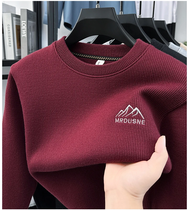 

2025 Новый утолщенный свитер с круглым вырезом из норки и меха для мужчин, свободный и повседневный теплый вязаный свитер с вышивкой для мужчин