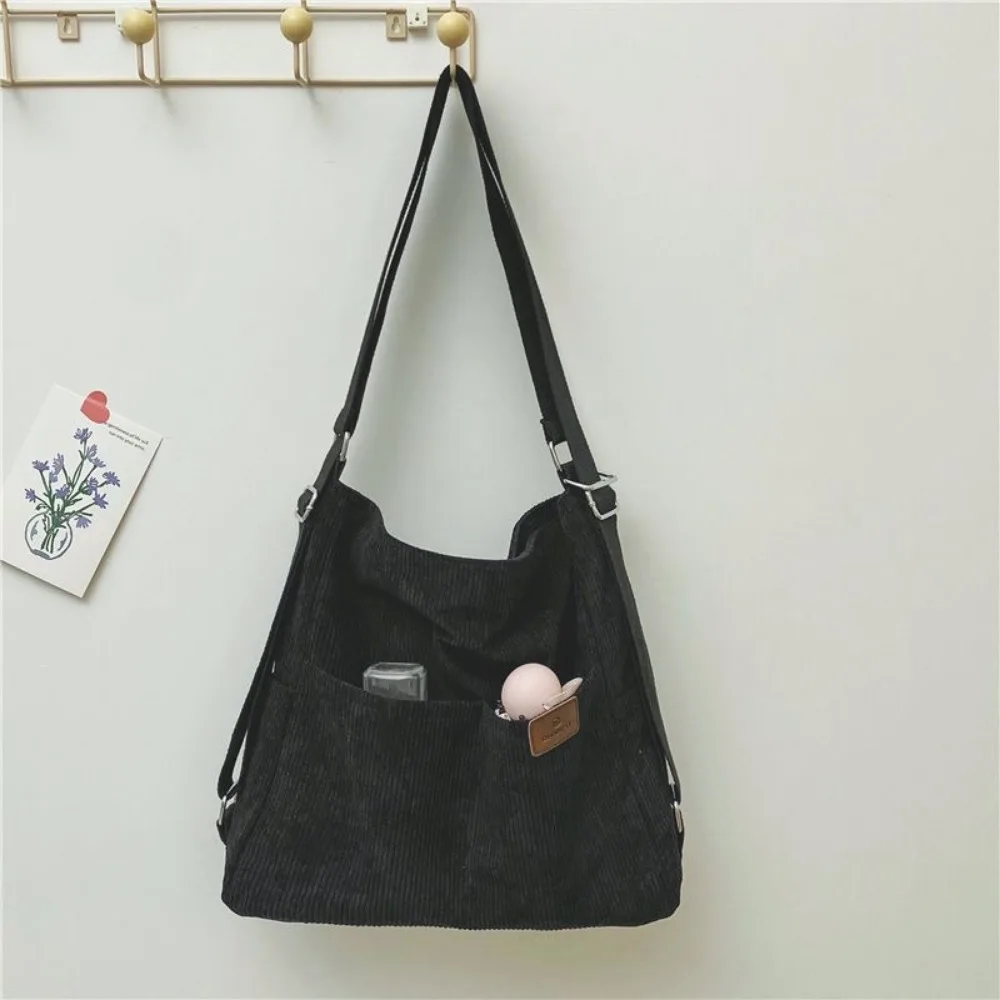 

Large Capacity Multifunctional Shoulder Bag Elegan Korean Style Corduroy Tote Bag Pure Color Multiple Pockets Crossbody Bag