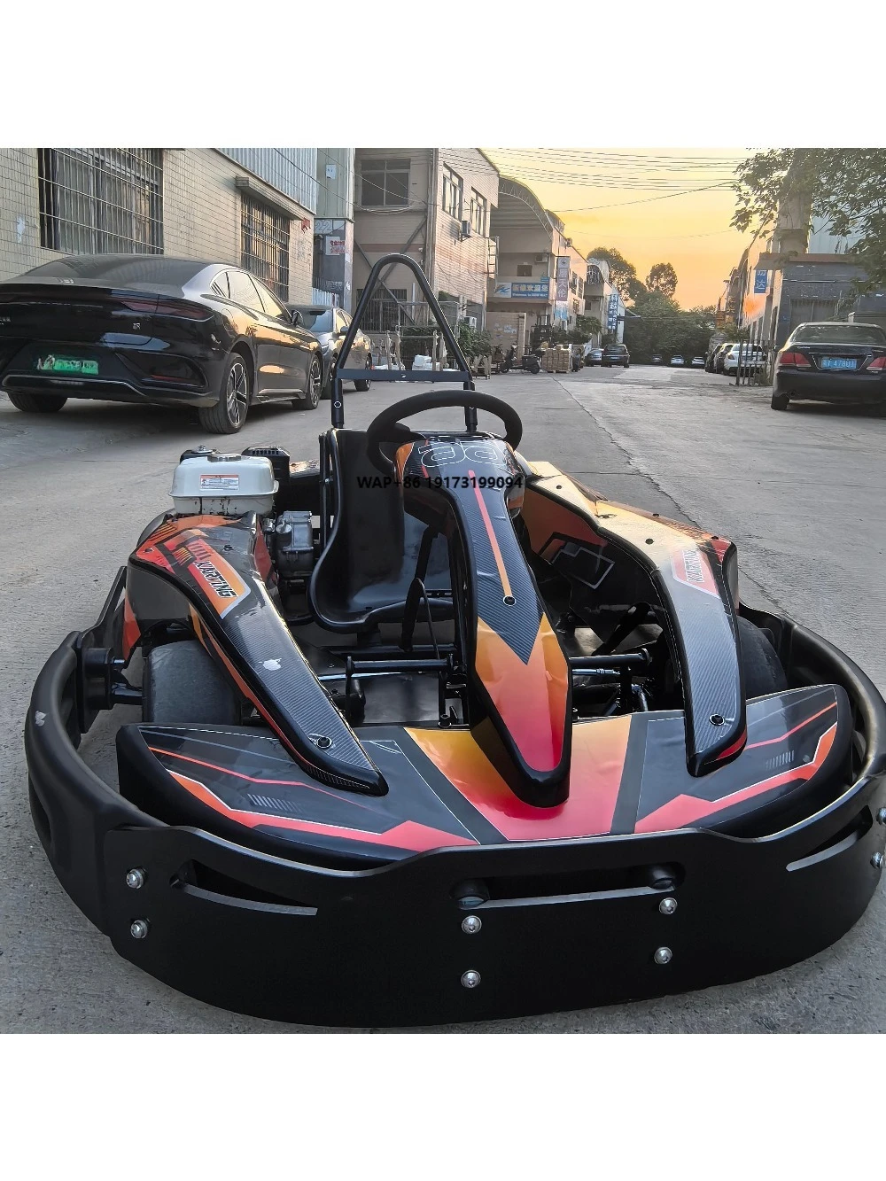 Customized Double Seat Gas Pedal Go Kart for Adults 50KM Outdoor Karting Car with 1 Year Chain Drive Warranty