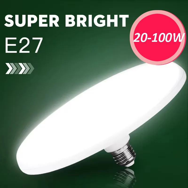 UFO LED Bulb 220V E27 Base Light Household Energy Saving Lamp 20W 30W 40W 60W 100W Indoor Lighting   Ceiling Lamp Garage Light