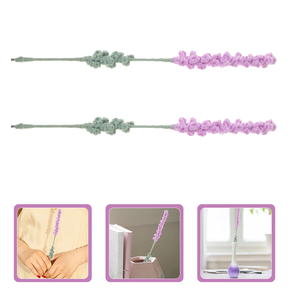 

2 pcs Handmade Crochet Lavender Flowers Yarn Artificial Floral Arrangements Realistic Decor Centerpiece For Wedding Home Desk