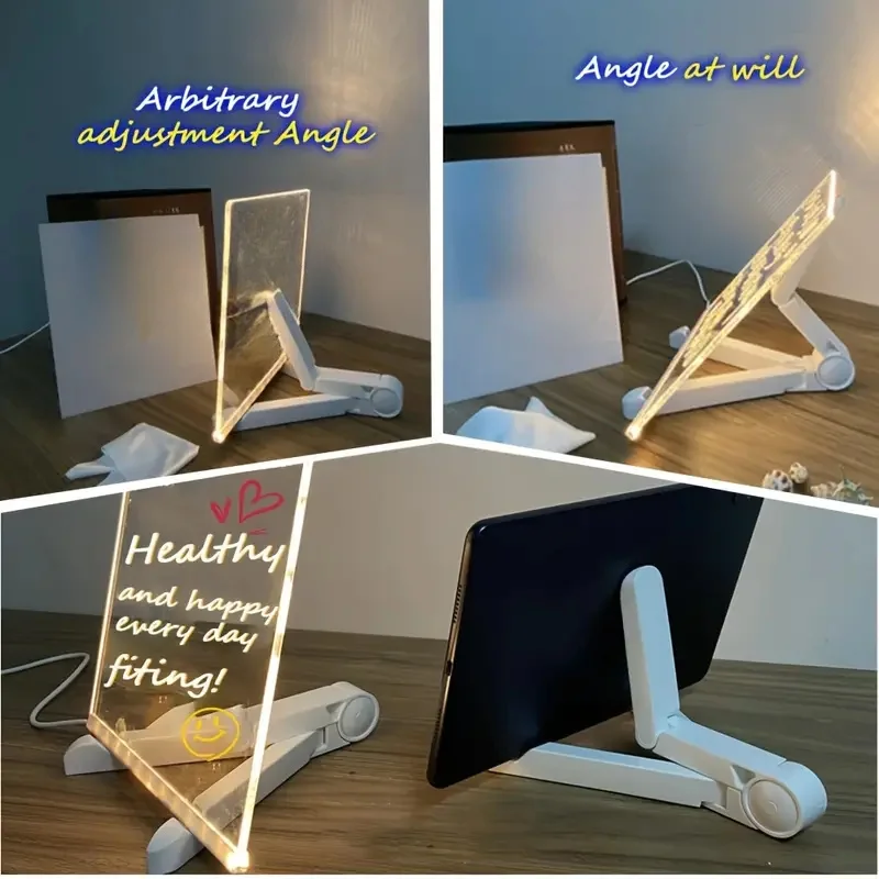 1 Set 7 Color Pens, Illuminated Acrylic Letter Erasing Board, Illuminated Memo Note Message Board with LED Whiteboard