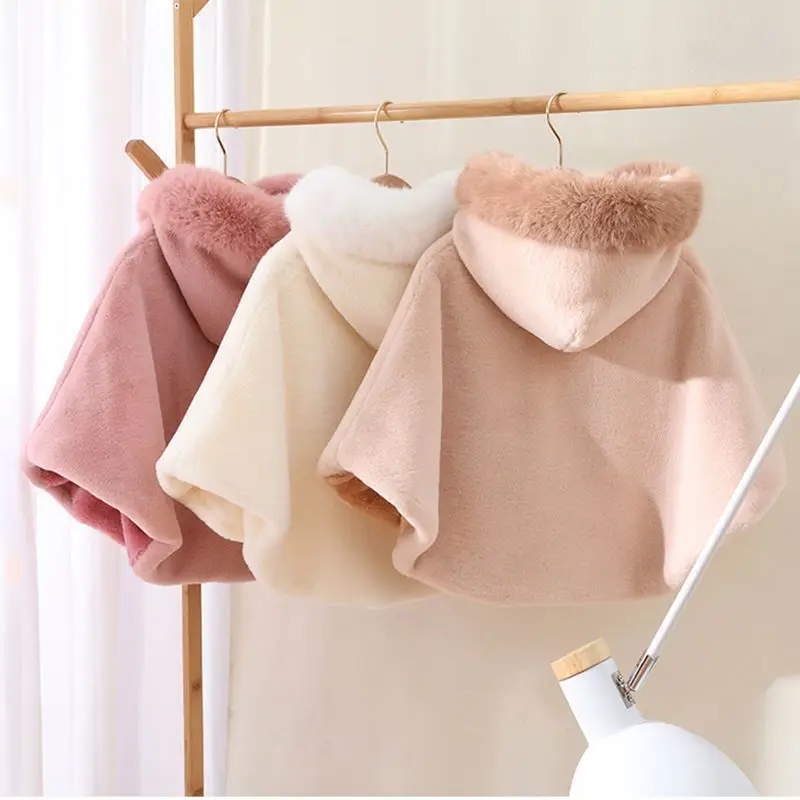 Baby Girl Cloak Faux Fur Winter Infant Toddler Child Princess Hooded Cape Fur Collar Baby Outwear Top Warm Clothes 1-7 Years Old