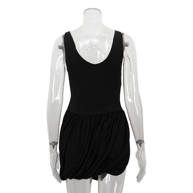 Geraffte Hohe Taille Hosenträger Kleid Weibliche Ärmel Unregelmäßigen Saum Kurzes Kleid Neue Weibliche Schwarz Abend Party Kleid