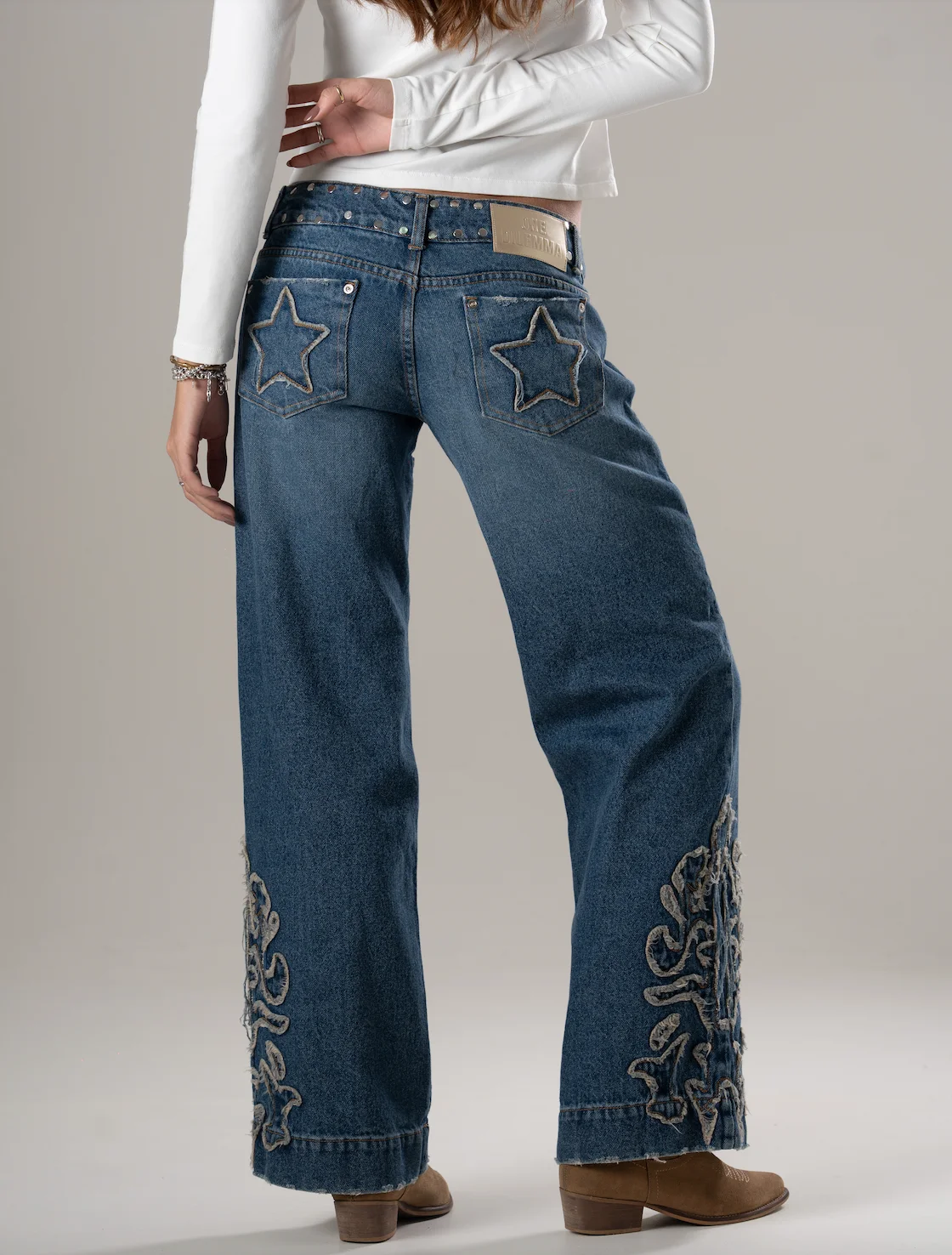 

One Dilemma Sequin Embroidery Star Pattern Wide Leg Jeans High Waisted Jeans Harajuku Vintage Y2k Baggy Women Straight Pants