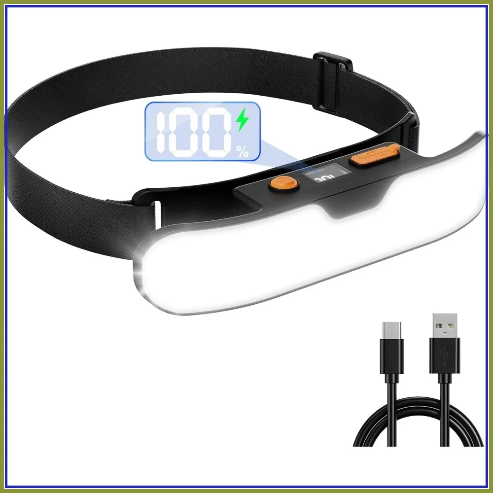230° Wide Beam Rechargeable Headlamp with Digital Display, 90° Adjustable, IPX5 Waterproof for Camping Hiking Running
