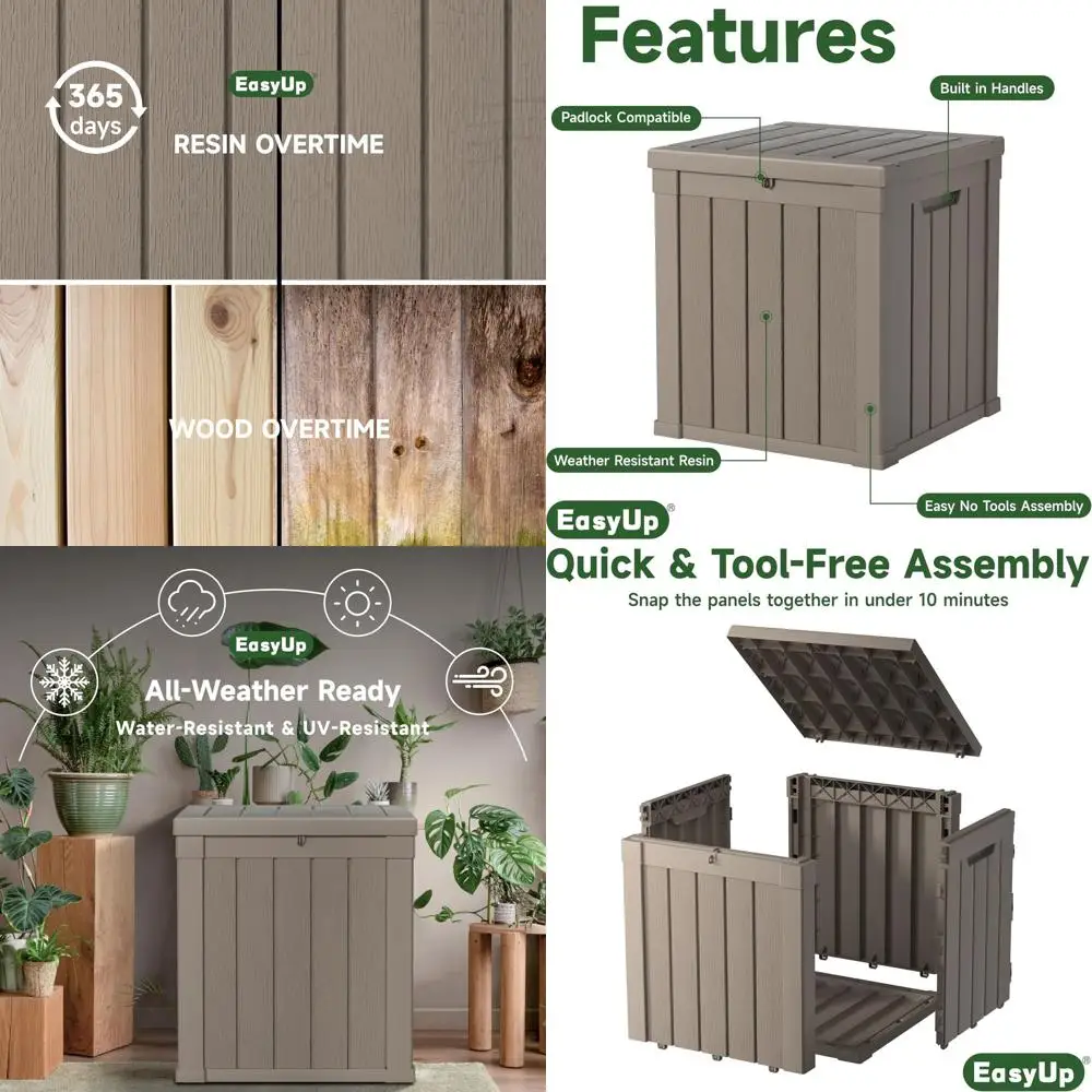 

50 Gallon Weatherproof Resin Deck Box, UV-Resistant for Outdoor Patio, Garden, and Poolside Use, Gray Striped