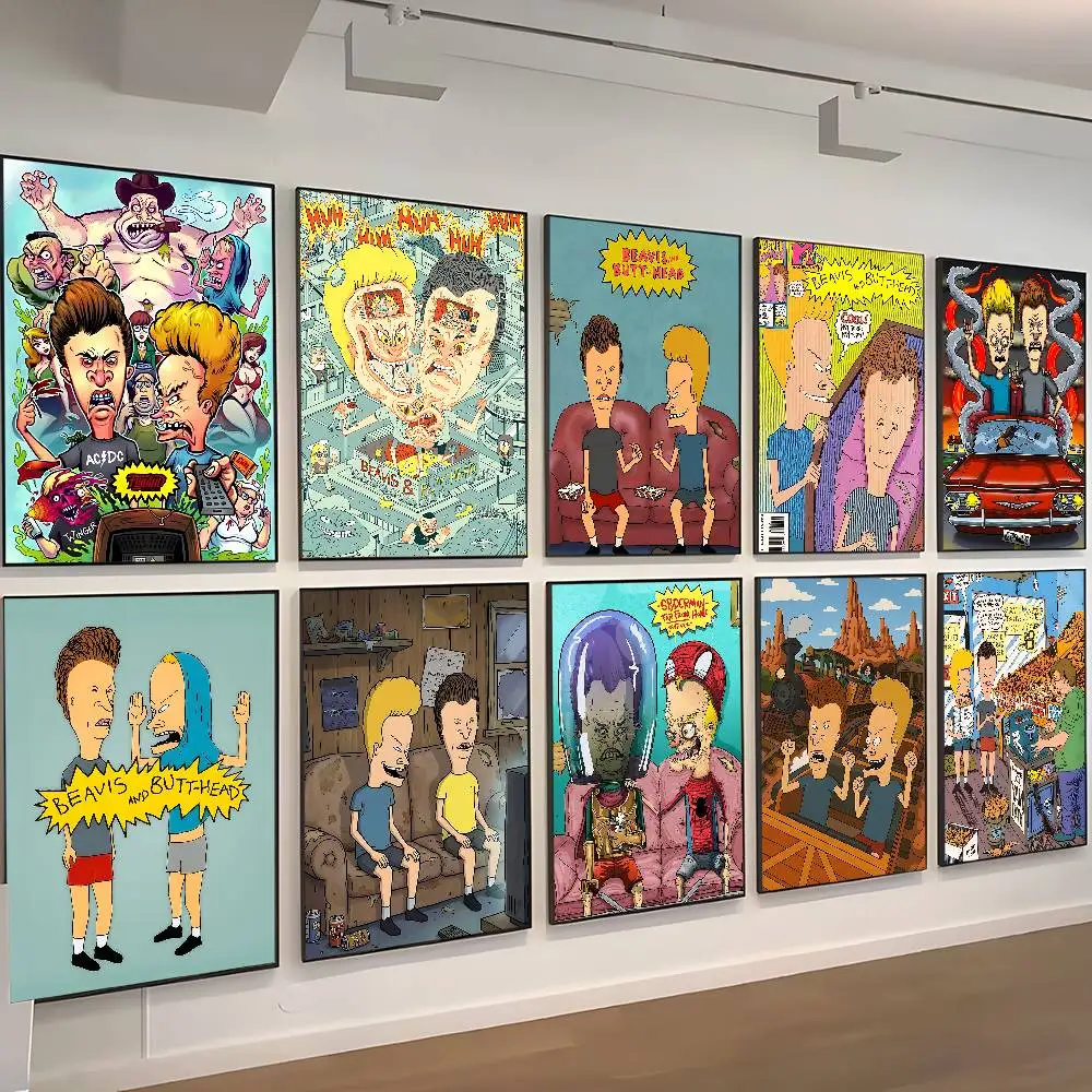 Funny B-Beavis and BUTT-HEAD Anime Posters Sticky Whitepaper Prints Posters Artwork Kawaii Room Decor